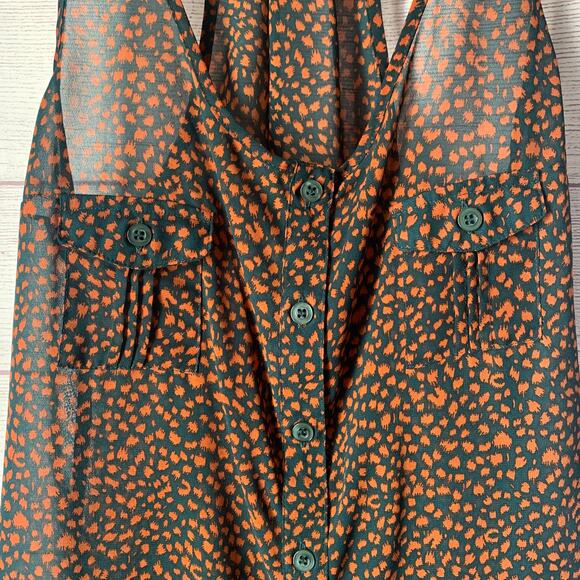 Mine Black and Brown Sheer Racerback Tank Top Button Up Front Pockets Size S - Picture 14 of 14